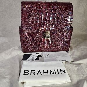 NWT Brahmin Liz backpack in the Sangria Melbourne Croc-Embossed Backpack